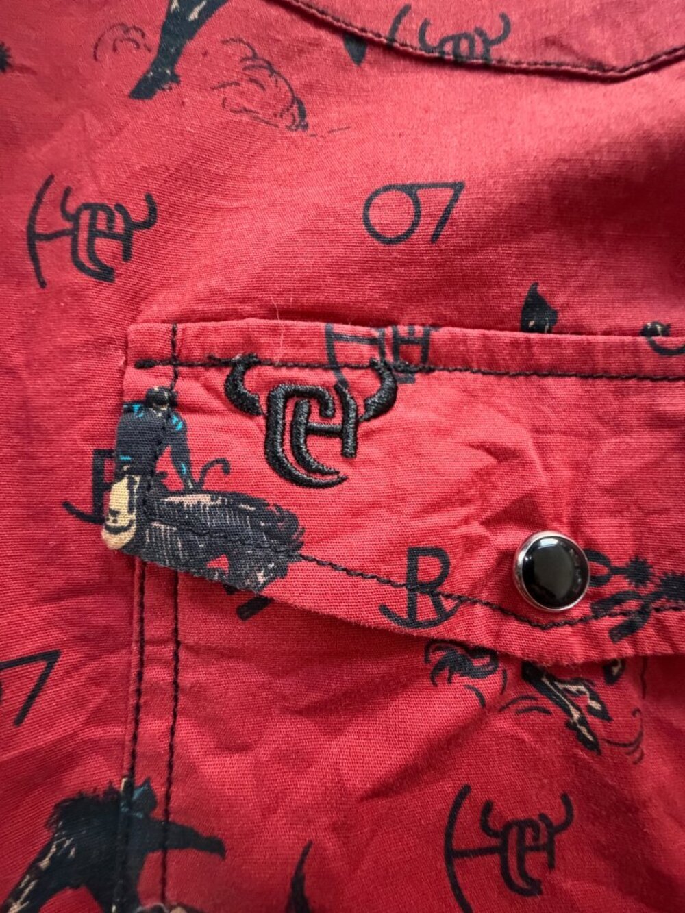 Cowboy Hardware Mens Vintage Bronc Red Stretch Western Pearl Snap Shirt Large - Picture 8 of 13